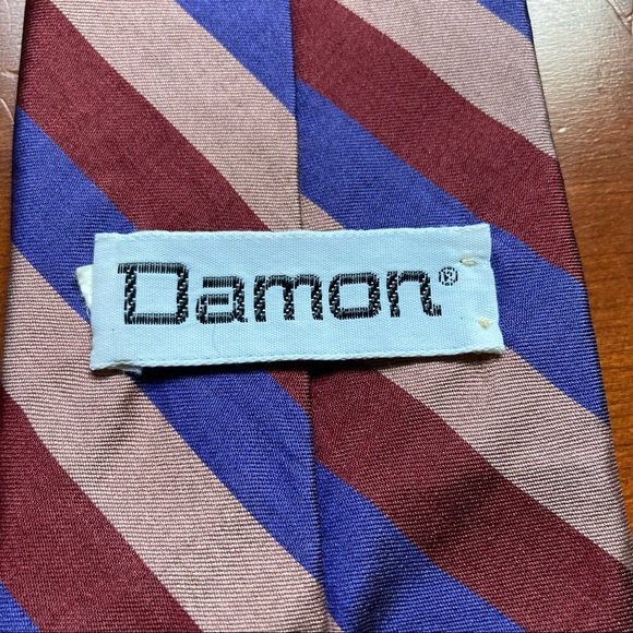 DAMON Vintage Silk Diagonal Striped Purple Pink Blue Tie 57 x 3 inches - Picture 11 of 12